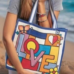 Brighton POWER OF LOVE Canvas Tote Bag MSRP $150 NWT Beautiful Vibrant Colors